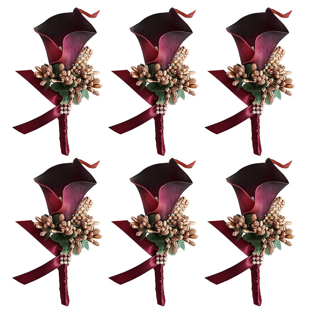 bransoletka kwiaty ślubne, bransoletka kwiaty ślubne, opaska druhny na nadgarstek, 6 szt. Boutonniere ślubny kwiat, kwiatowa przypinka Boutonniere stanik akcesoria dziewczyny mężczyźni sztuczna róża s