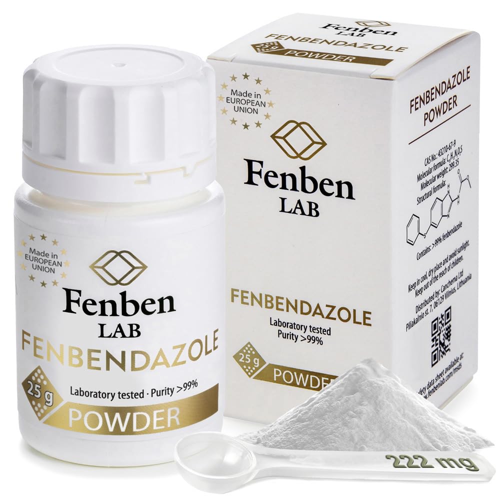 Fenbendazole 25g Powder, Purity >99%, by Fenben Lab, 222mg Measuring Spoon and Certificate of Analysis (Quality Protocol) Included, 0.9oz
