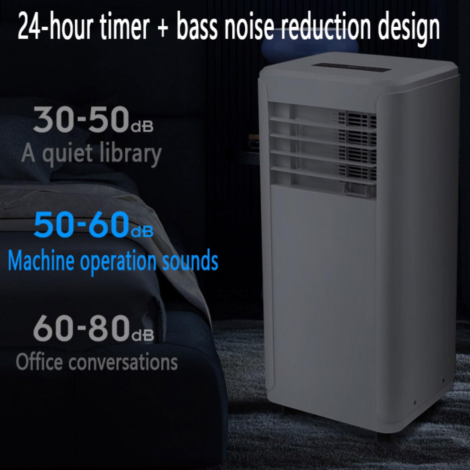 Condizionatore d'aria portatile con modalità raffreddamento, deumidificatore e ventilatore, raffredda stanze fino a 350 mq, telecomando, timer 24h, facile installazione