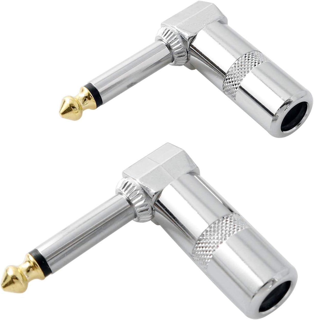 Audio 1/4 inch Right Angle Plug 2PCS 6.3mm 90 Degree TS Mono Male Solder-On Connector Microphone Phone Jack Adapter