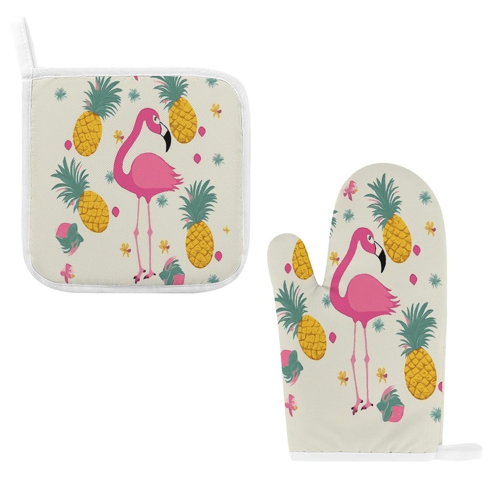 Fodpand Style Flamingo And Pineapple Oven Mitts And Pot Holders Sets