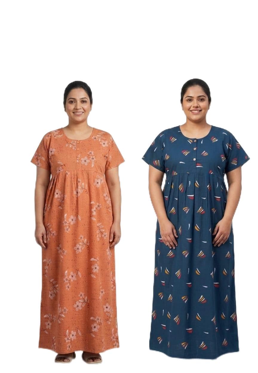 Cotton Nightys for Women, Frock Model, Pack of 2, Frock Style Nightgown Red-picture-18