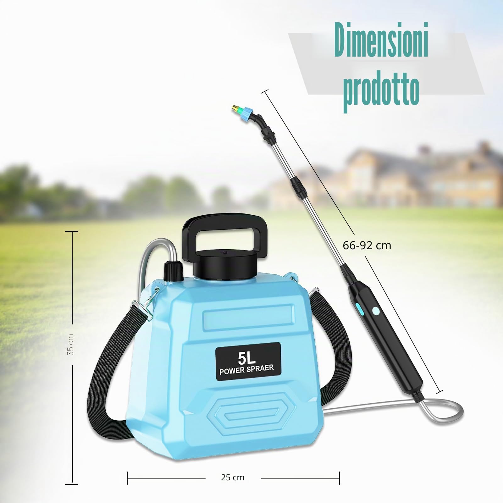 Pompa Irroratrice a Batteria 5L, Spruzzatore Elettrico da Giardino 1800mAh, 2 Modalità & Lancia Telescopica, Spruzzino Automatico per Piante, Diserbo e Prato (Blu)