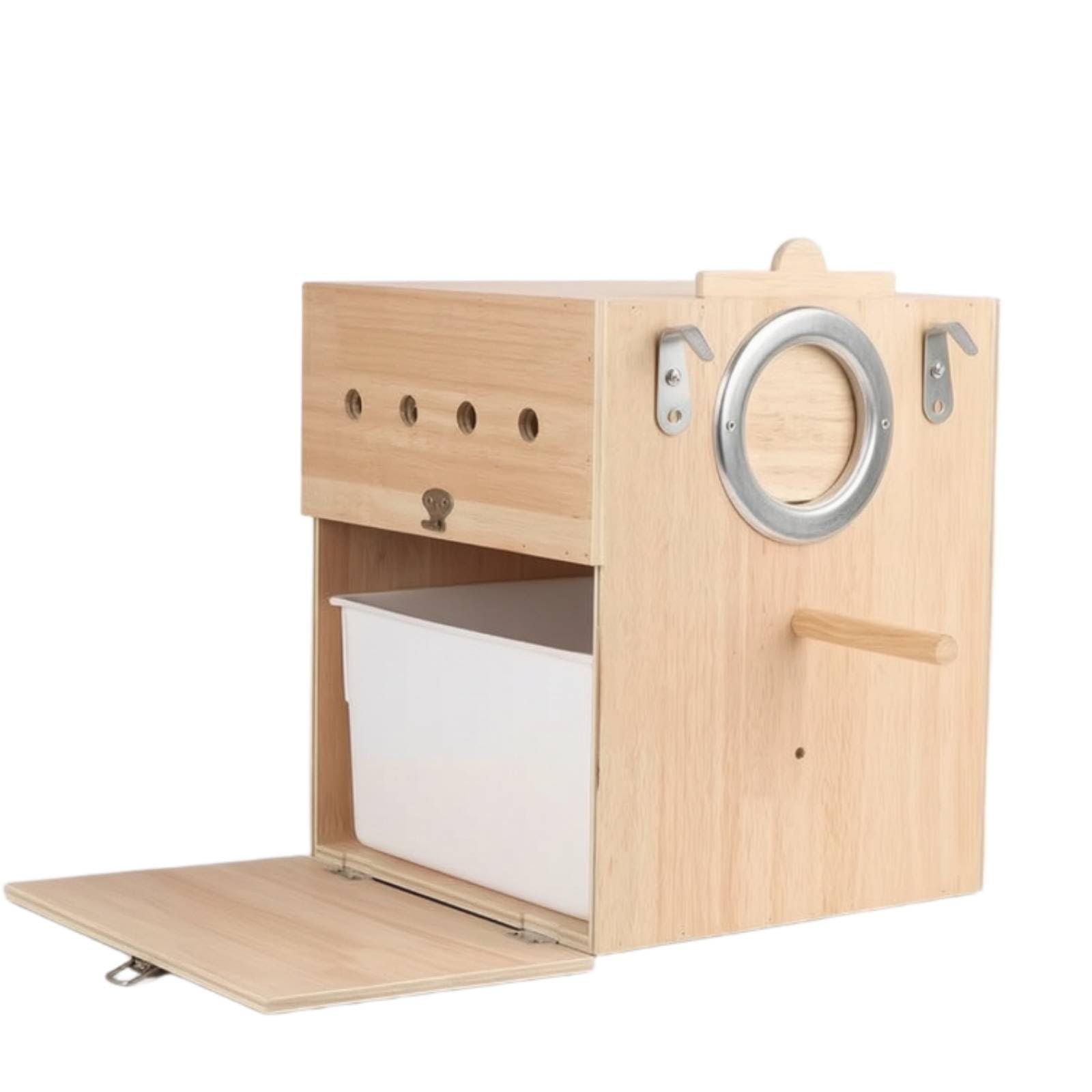 perfeclan Nido para Aves Caja de Cría Refugio Casa de Anidación Caseta Nidal de Madera con Entrada Frontal Percha Lateral Bandeja Extraíble y Orificios de, 25.5cm X 25.5cm X 30cm, Colgante Izquierdo