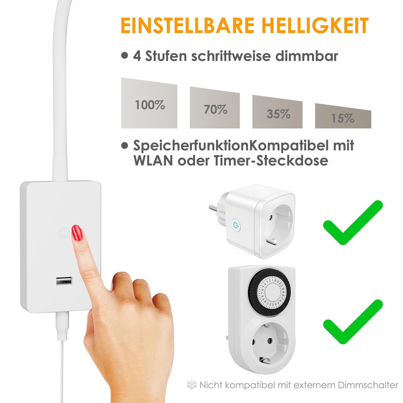 ENUOTEK Leselampe, dimmbar, 4 W, Nachttischlampe, Schlafzimmer, LED, mit USB-Ausgangsanschluss, Wandleuchte, Schlafzimmer, neutrales weißes Licht, 4000 K, Wandleuchte, Leseleuchte, Bett, Buch