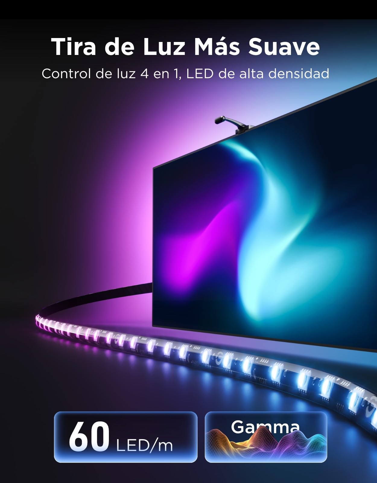 Govee TV Backlight 3 Dual Cámara, 5m RGBWIC Tira LED para 75-85 Pulgadas | 4MP Dual Cámara, 60 LED/m, Filtro de Color Inteligente con IA para Cine y Juegos, Compatible con Alexa y Control por App