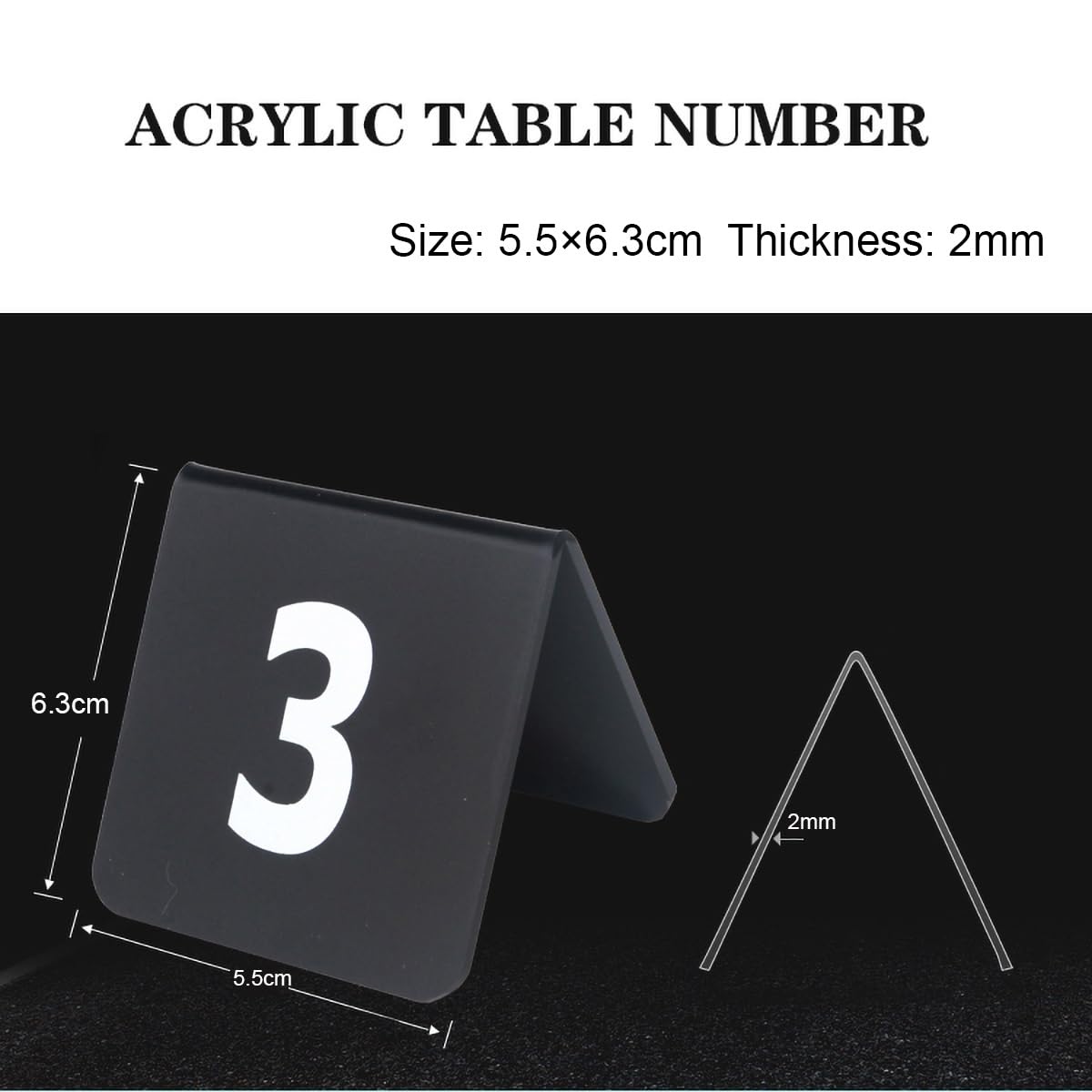 Akrylowe cyfrowe karty miejsc 1-25/50, klasyczne białe czarne znaki stołowe 63x55mm, składane karty miejsc, cyfrowa tabliczka z numerem restauracji(Black,1-50)