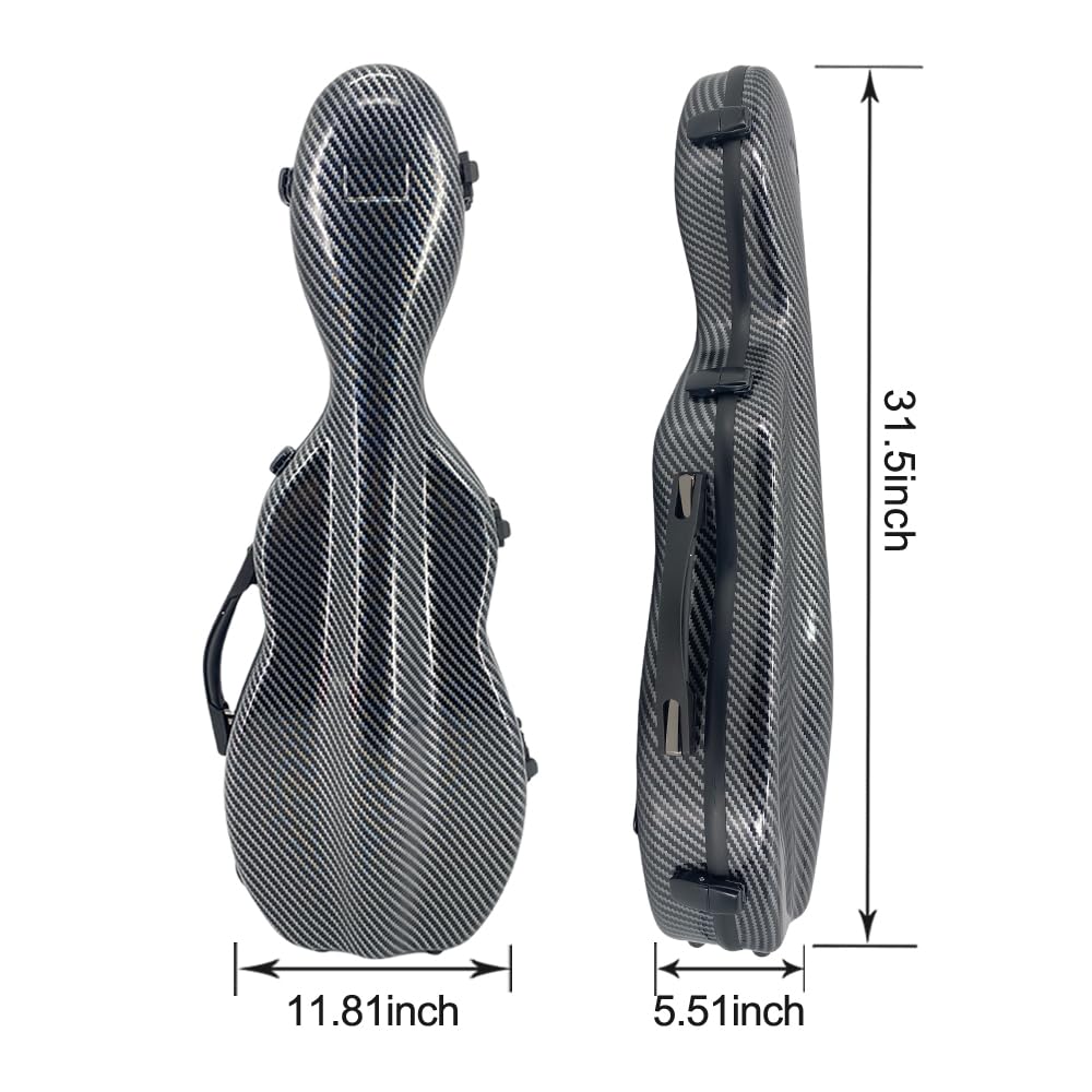 Violinenkoffer 4/4 mit Rucksackgurten, ultraleicht, Hartschale, Reisekoffer aus Kohlefaser, mit Bogenhaltern und Hygrometer, maximaler Schutz, wasserdicht, langlebig (schwarz)