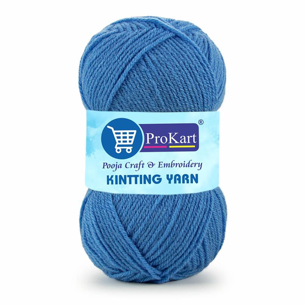 ProKart Premium Woolen 4 ply Hand Knitting Wool Yarn | Fine Weight Knitted and Crocheted Soft Yarn for Sweater, Scarf, Hat, Baby Clothes, Baby Sports, Purse, Gift Bags & DIY Craft Accessories Projects (1 Ball/100 Gram Each) (Blue, 100gms x 1 Pack)