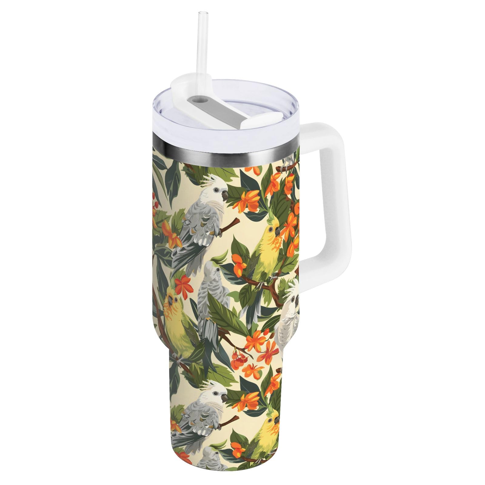 Bicchiere natalizio colorato in acciaio inox con manico e cannuccia, bottiglia d'acqua riutilizzabile, tazza da viaggio isolata, 1,18 ml