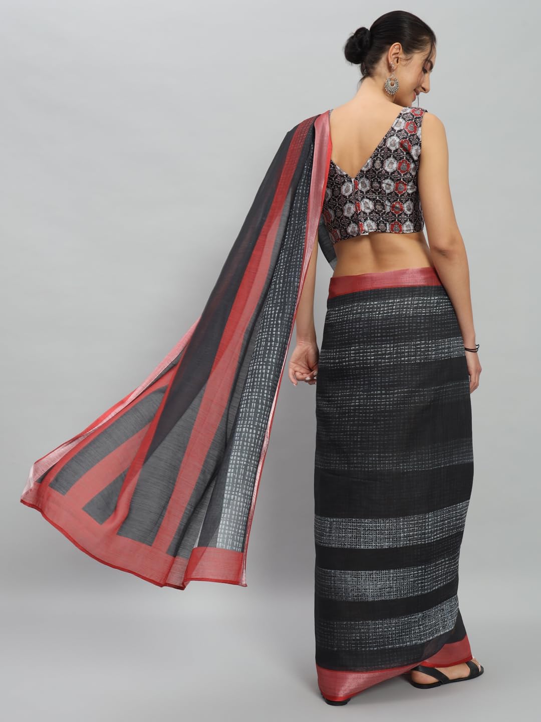 Art Face Prints Handloom Linen Cotton Ready To Wear Saree