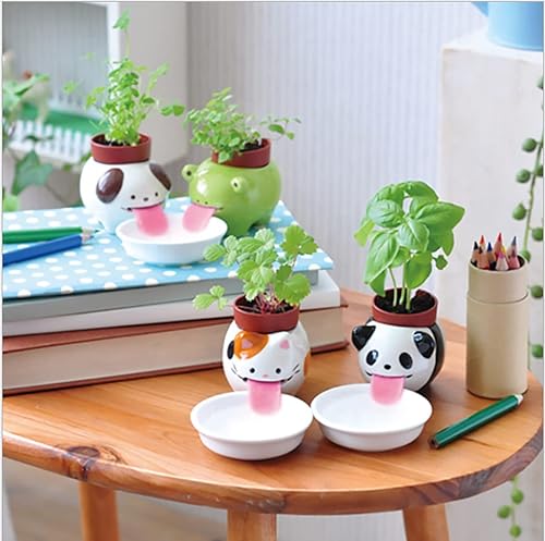 Miniatura 7 de Mini macetas de riego automático para suculentas, 1 paquete de maceta de cerámica animal con lengüeta y orificio de drenaje, maceta creativa de