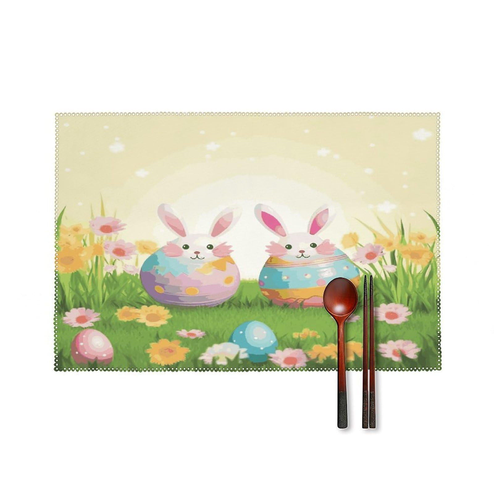Btcowzrv Style Happy Easter Day Canvas Placemats Set Of 6, Wipeable Washable Place Mats For Indoor & Outdoor, Table Mat Decor For Kitchen Dining Party