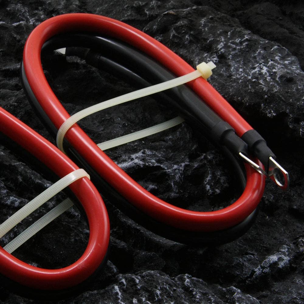 Lot de 2 câbles de batterie en cuivre pur de calibre 2 AWG rouge + noir pour onduleur solaire, camping-car, voiture, bateau, automobile, marine, moto avec cosses de 0,9 cm (2 pièces, 2 AWG, 0,9 m)