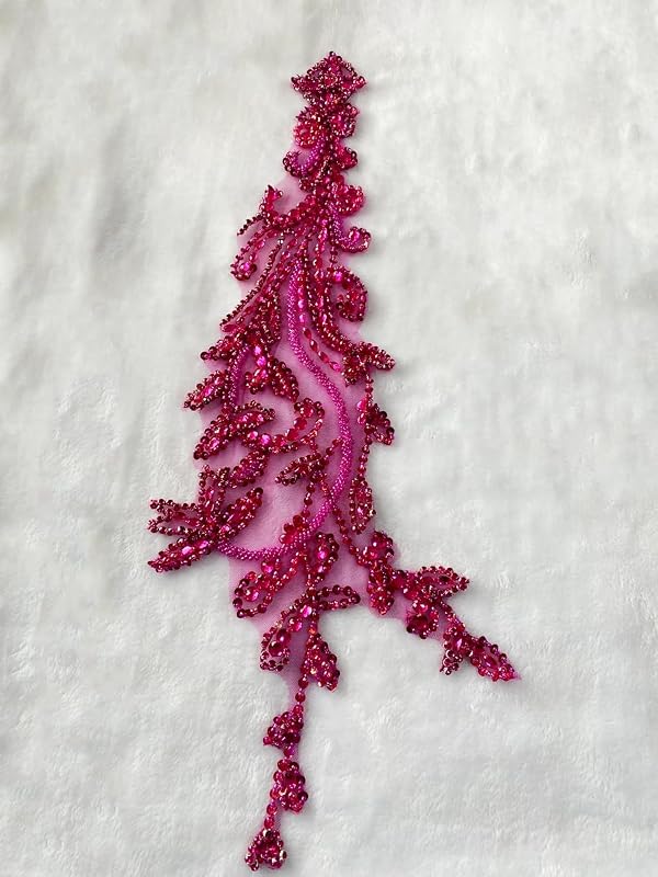 BDACY.HCMY Handmade Shiny Rhinestones Applique handsewing Beaded Sequins Crystal on lace Trim Patches for Prom Dress Clothing Decorative Accessories 6X24in (Rose red) by BDACY.HCMY - Image 6