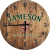 Large Wall Clock Jameson Lucky Whiskey Bar Sign Home Bar Decor Classic Walnut 18 inch Wall Decor, Br