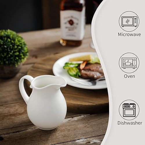 Miniatura 10 de TAMAYKIM Jarras de crema de cerámica de 3 onzas, mini jarra de crema, cremas clásicas de porcelana blanca para café, té, leche, mermelada, salsas,