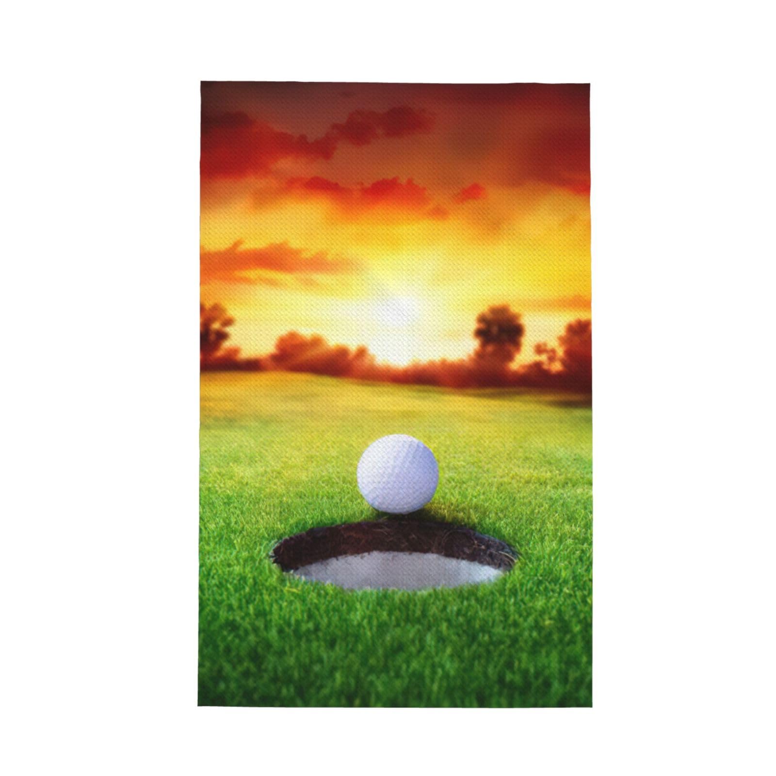 CKGODGF Sport Golf Ball Sunset Tree Print Absorbent Waffle Dishcloths,Kitchen Towels With Hanging Loops,Tea Towels.