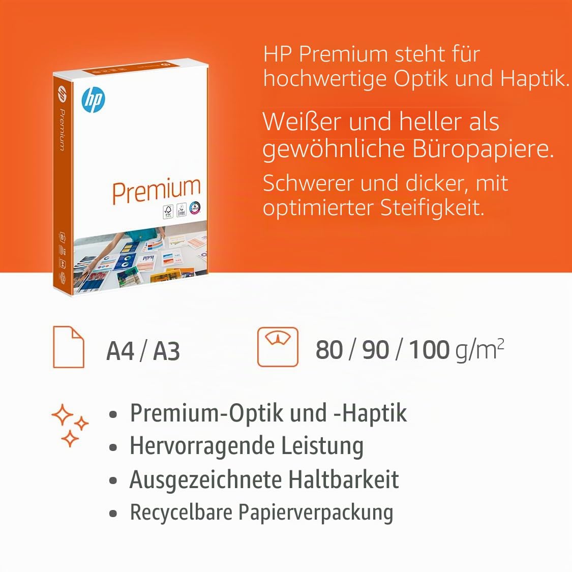 HP Druckerpapier Premium CHP860: 80 g, DIN-A3, 2.500 Blatt (5x500), extraglatt, hochweiß