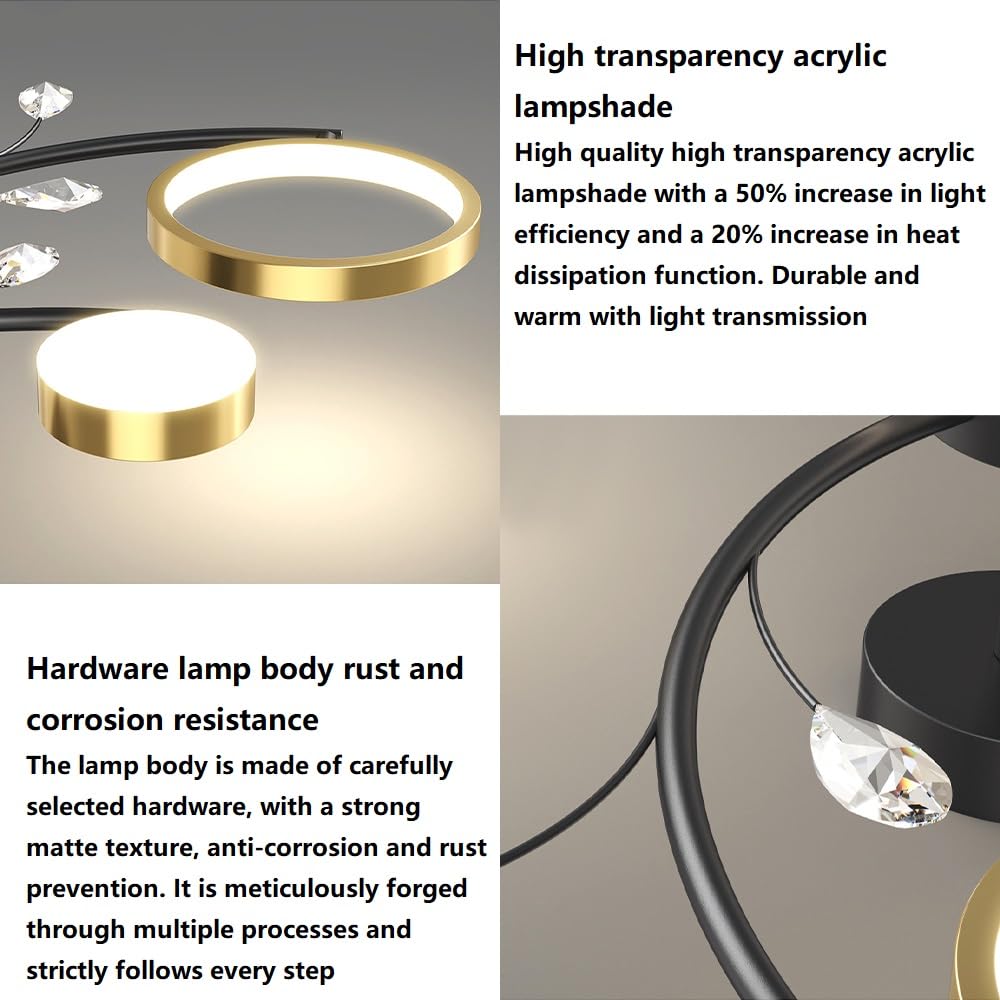 JOJOM LED Deckenleuchte – Dimmbare Runde Schmiedeeisen-Leuchte Mit Fernbedienung, 4-armig, Gold