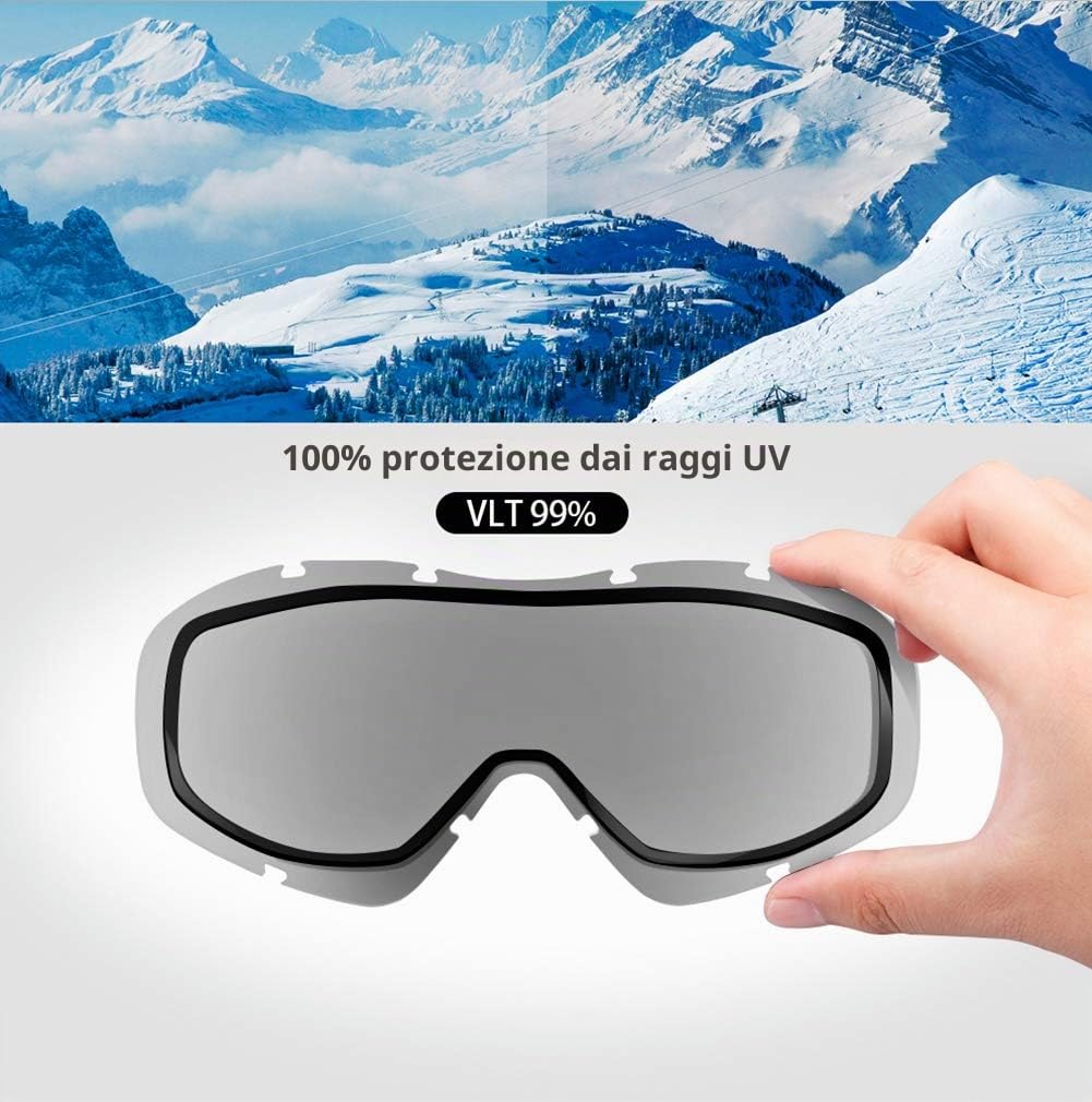 OutdoorMaster Maschera da Sci OTG Premium Unisex, Antiappannamento Maschera Snowboard, Protezione UV al 100% Occhiali da Sci, Maschere Sci per Uomo, Donna, Ragazzi e Ragazze