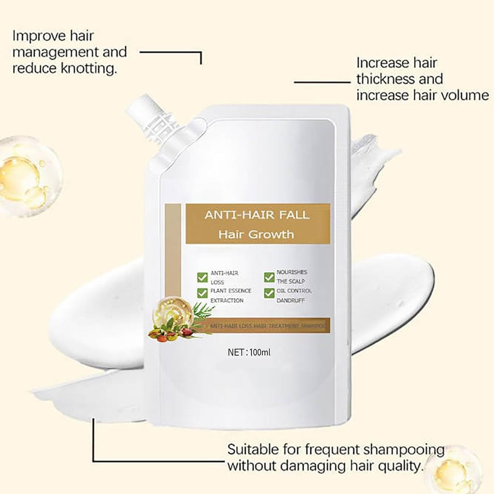 Anti-Hair Fall Hair Loss Shampoo, Nourishing and Conditioning Shampoo Enriched with Multiple Botanical Extracts, Mild and Non-Irritating for All Hair Types, 3.52 FL OZ