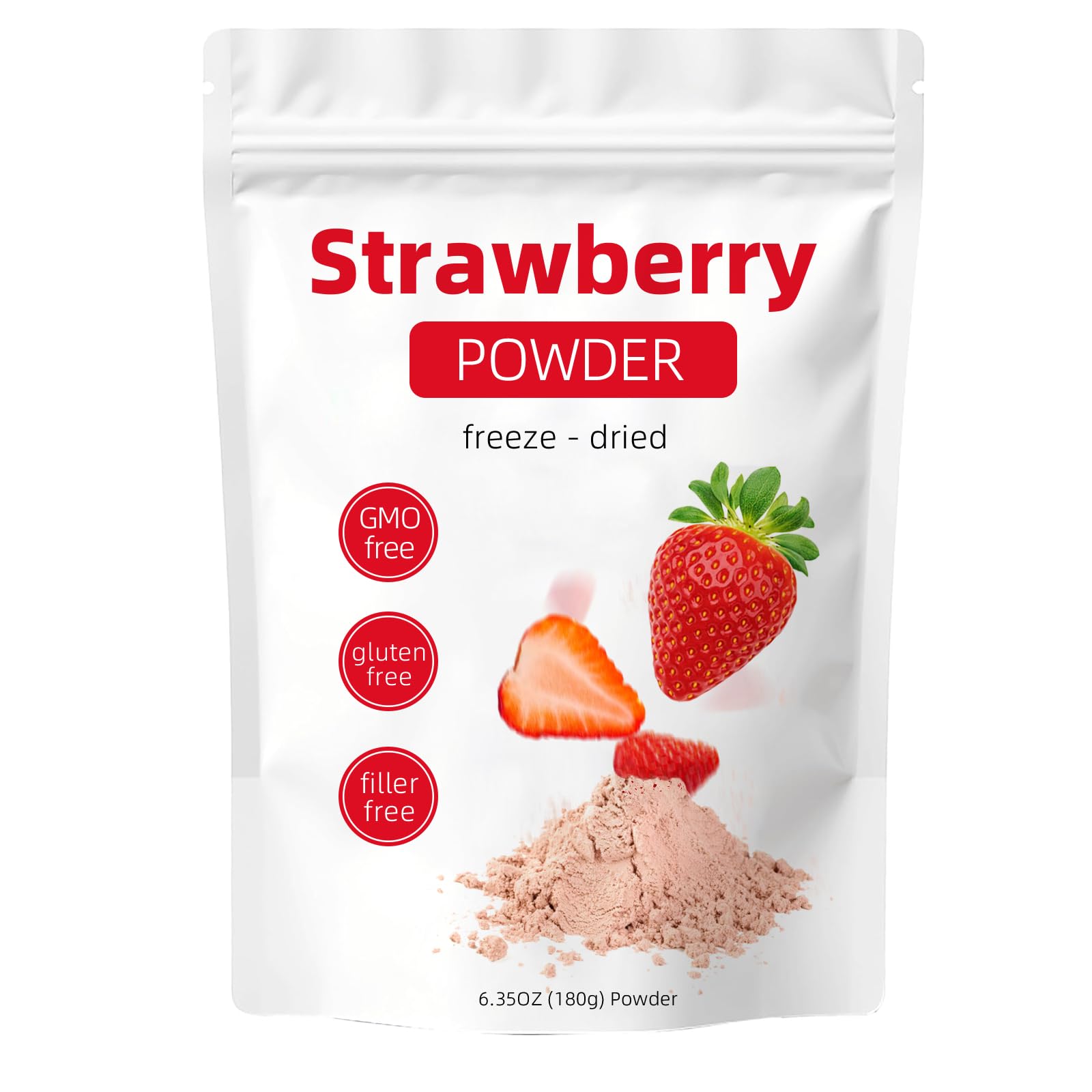 Strawberry Powder 6.35oz - 100% Natural Freeze-Dried Strawberries, No Sugar & Additives, Perfect for Smoothies & Drinks, Non-GMO & Vegan (1pc)