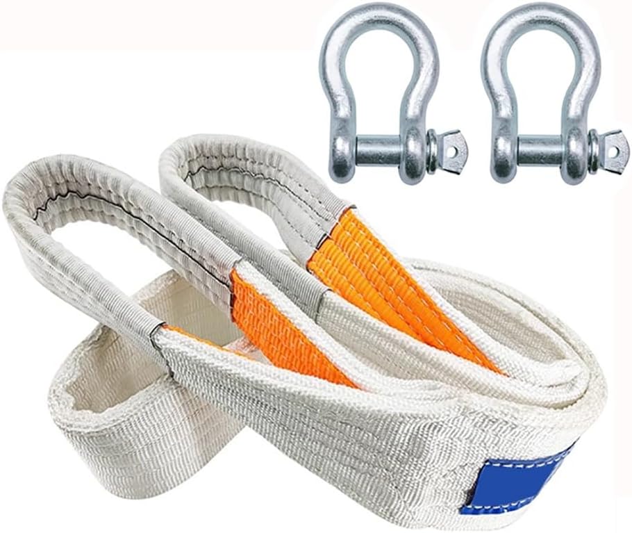 Tow Strap (2 in X 16 Ft) with Forged Steel Hooks Lab Tested 25000lbs Break Strength Emergency Heavy Duty Capacity Tow Strap for Car Truck SUV Off-Road Recoveries（White）(White2,7 m/30 tons)