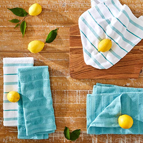 Buy KitchenAid Albany Kitchen Towel Set, Set of 4, Aqua 4 Count 15.69