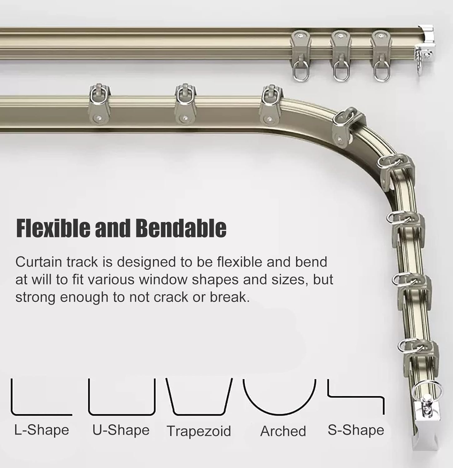 Flexible Bendable Sliding Curtain Track System Ceiling Mounted/Wall Mount Heavy Duty Aluminum Room Divider Curtain Rod for Shower Room Balcony Hotel C,Ceiling Mount-1m/3.3ft