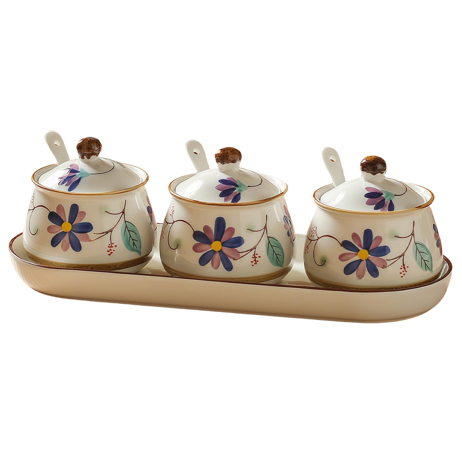 Zuccheriera in ceramica, Zuccheriera in ceramica con coperchio e cucchiaio, confezione da 3, 330 ml, multicolore, for bar(A)