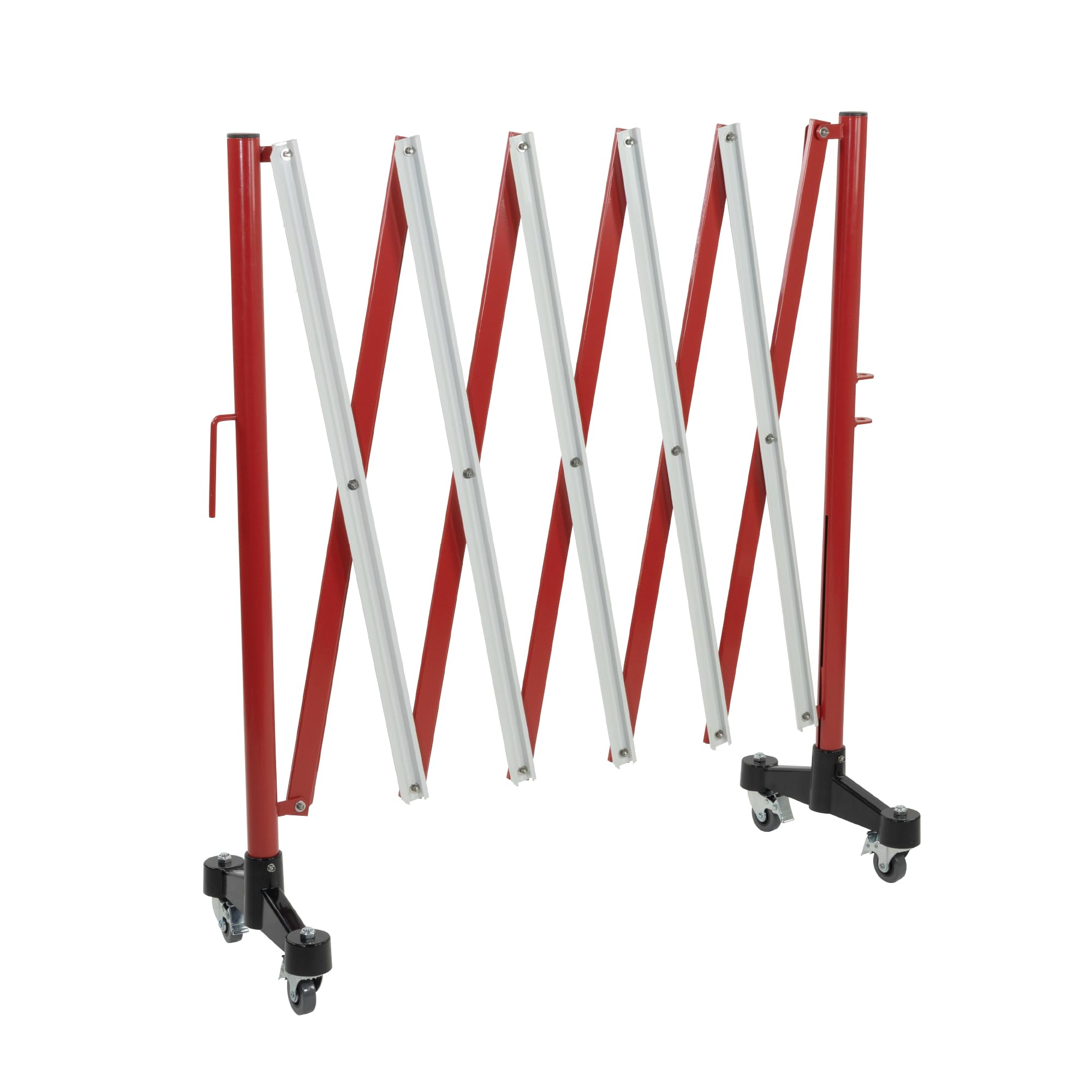 EberSign | Valla Extensible Recta de 3m con Ruedas, Barrera de Acero Portátil (Blanco/Rojo)