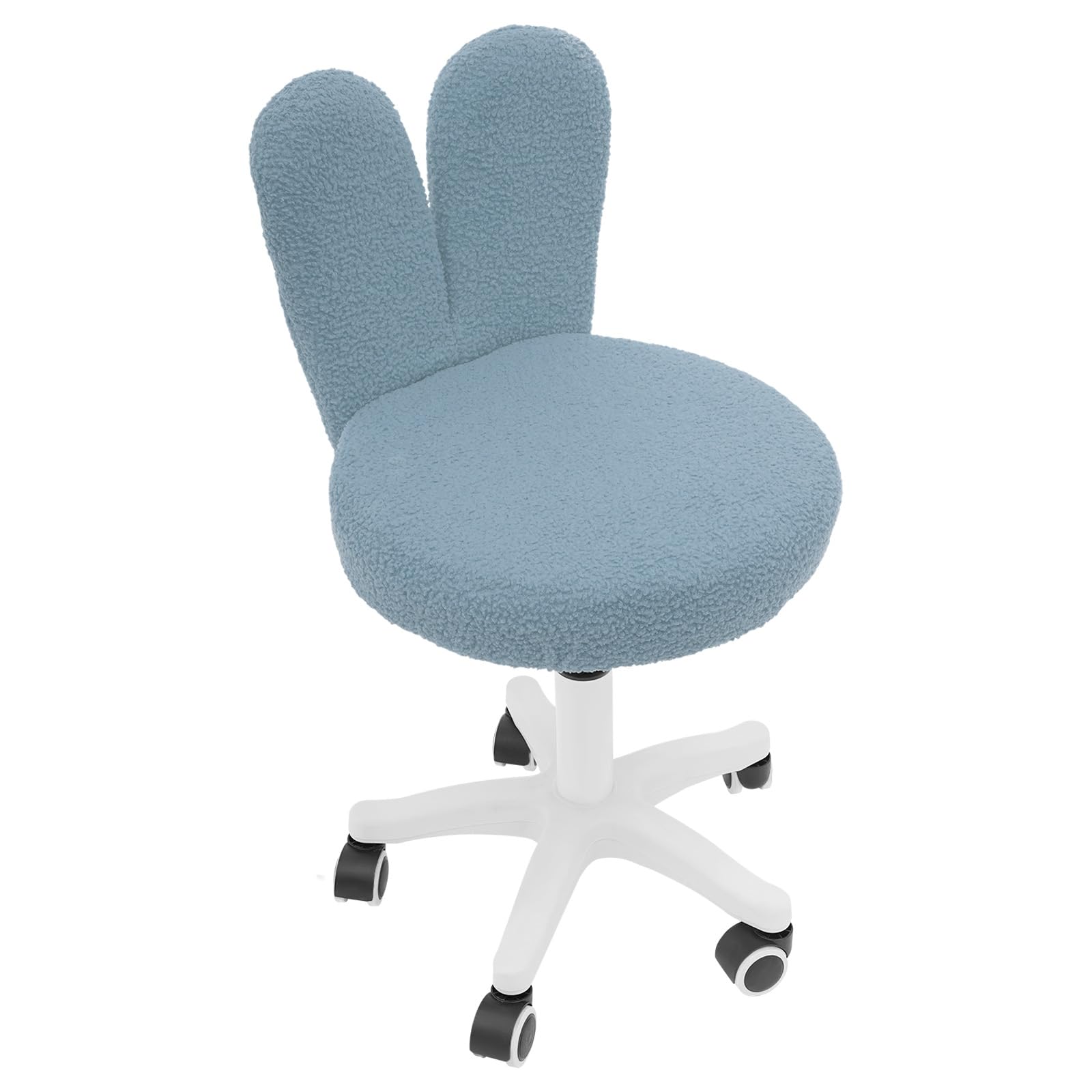 Krzesło do toaletki Ø 43 cm, 360°, krzesło do makijażu, regulacja wysokości 41-5 cm, obciążenie ponad 90 kg, miękkie krzesło toaletowe do domu, sypialni, pokoju dziecięcego (niebieskie)