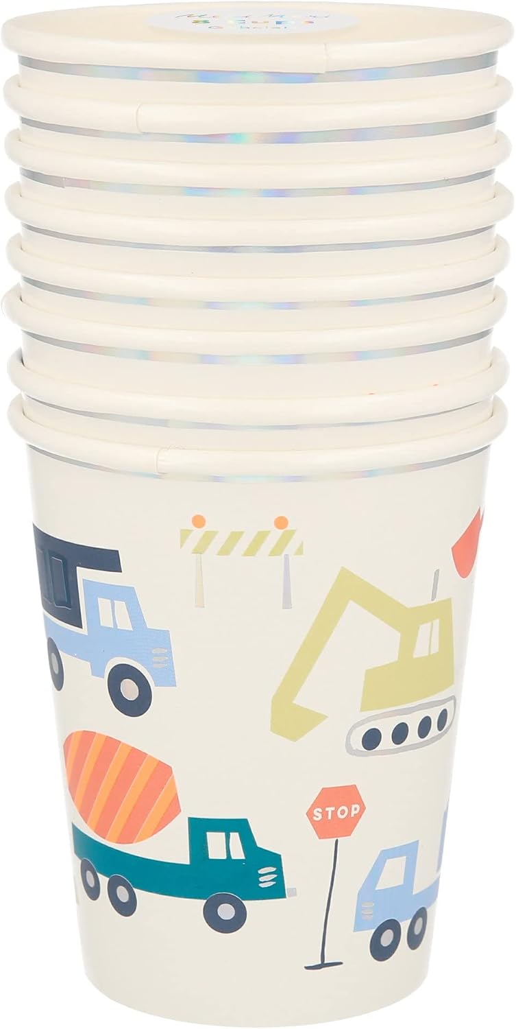 Meri Meri Construction Cups for Themed Parties (Pack of 8), Disposable Paper Cups, Sized for Kids & Adults, Ideal for Hot or Cold Party Drinks, 9oz Capacity