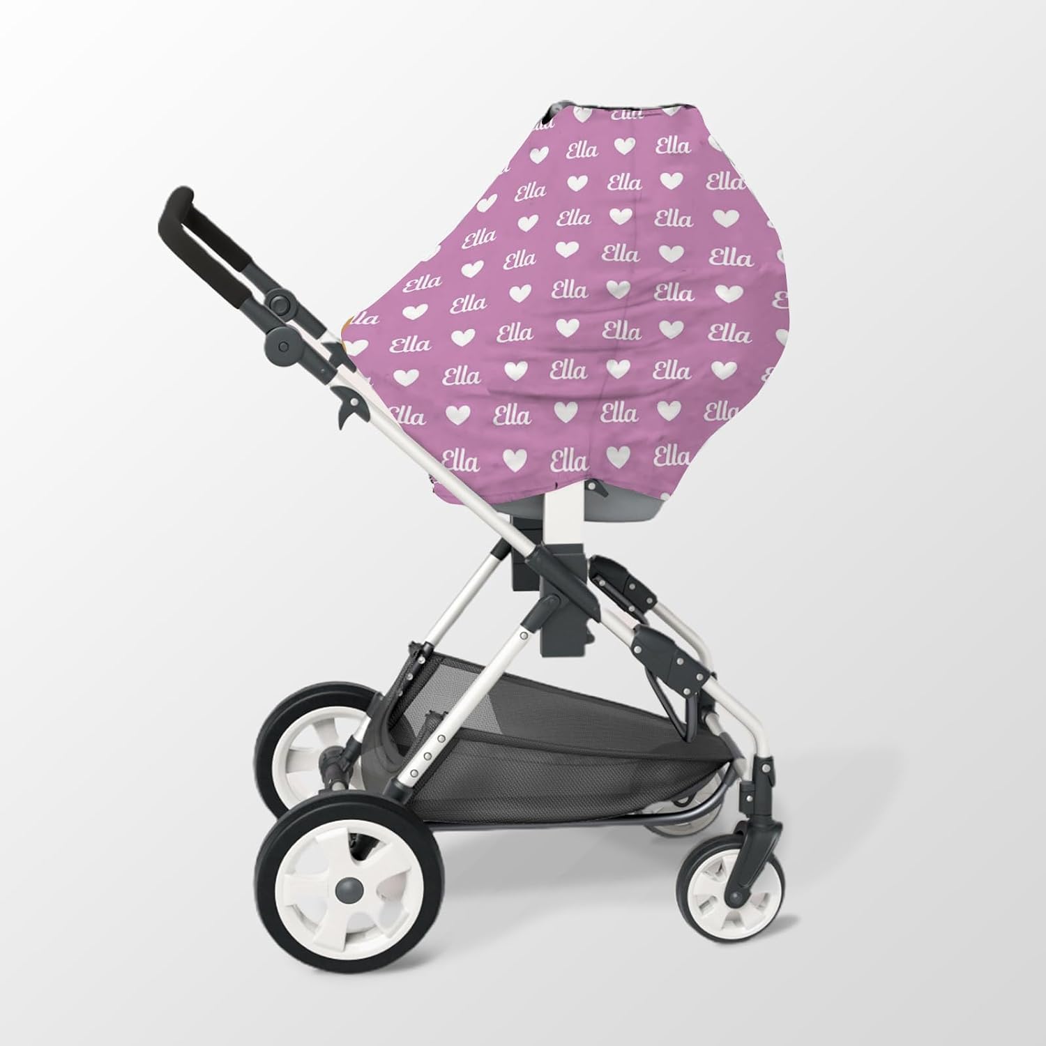 Personalized Baby Car Seat Cover Stroller Canopy: Custom Name Newborn Baby Girl Elastic Love Letters Nursing Cover for Moms First Birthday Gift Pink(one Size)