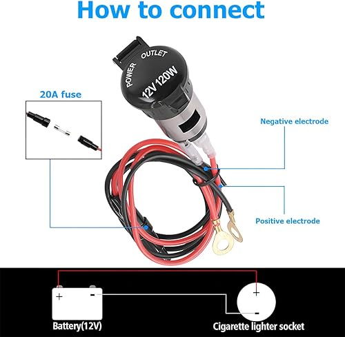 Miniatura 5 de BESULEN Enchufe para encendedor de cigarrillos de 12 V-24 V, adaptador de encendedor de cigarrillos hembra con cable de extensión, enchufe a prueba
