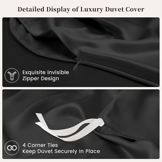 THXSILK 100% 6A+ Mulberry Silk Duvet Cover 1 Pack Twin Black
