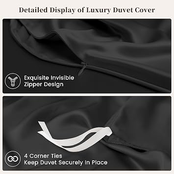 THXSILK 100% 6A+ Mulberry Silk Duvet Cover 1 Pack Twin Black