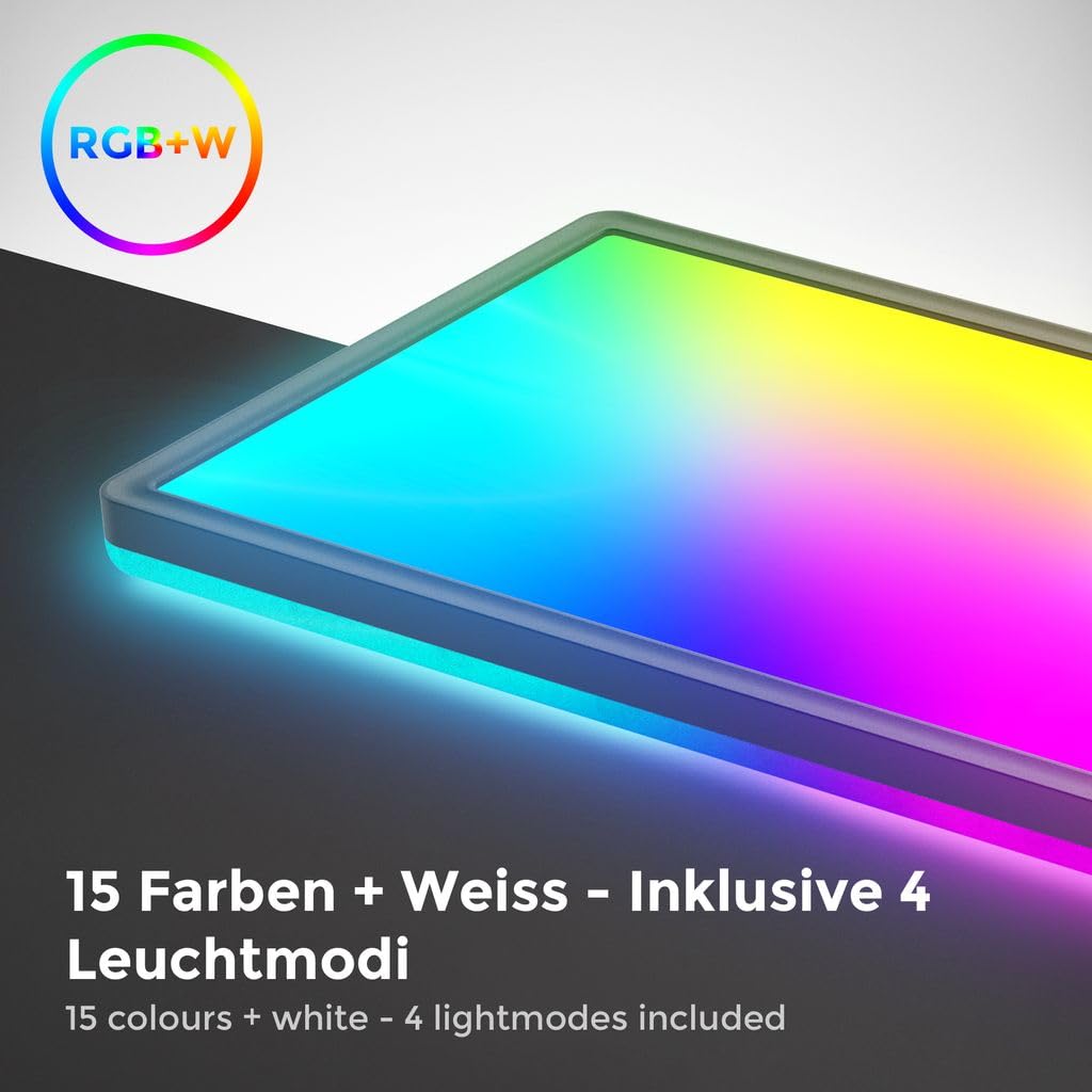 B.K.Licht I Lámpara de techo LED RGB I Panel LED ultra plano I Cambio de color I Lámpara de techo RGBW regulable I Iluminación indirecta I Mando a distancia I Negro