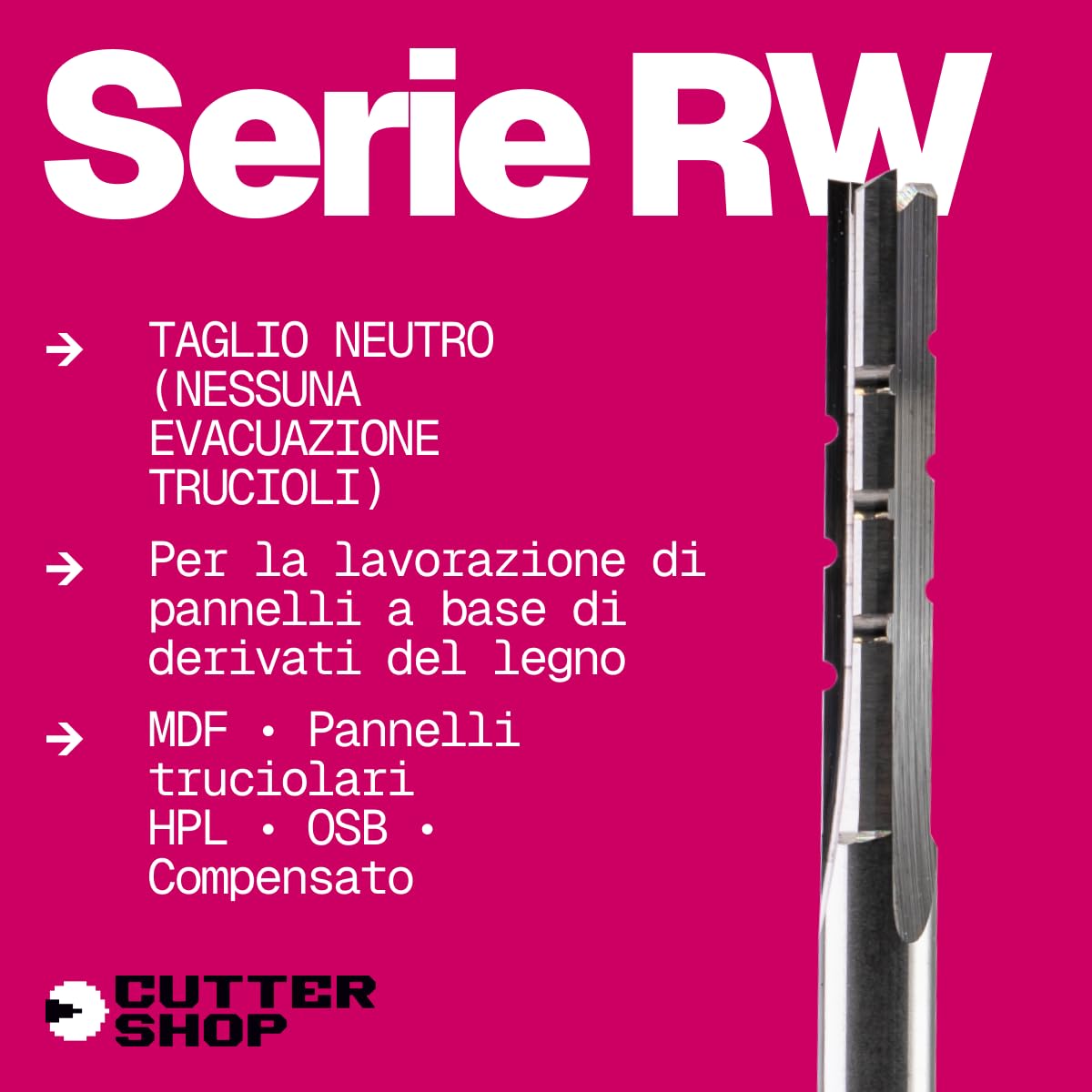 Fresa CNC con rompitruciolo (Chipbreaker) – a 3 taglienti, metallo duro, per legno, plastica e VTR | Serie RW – D6.0x6.0xL32/75