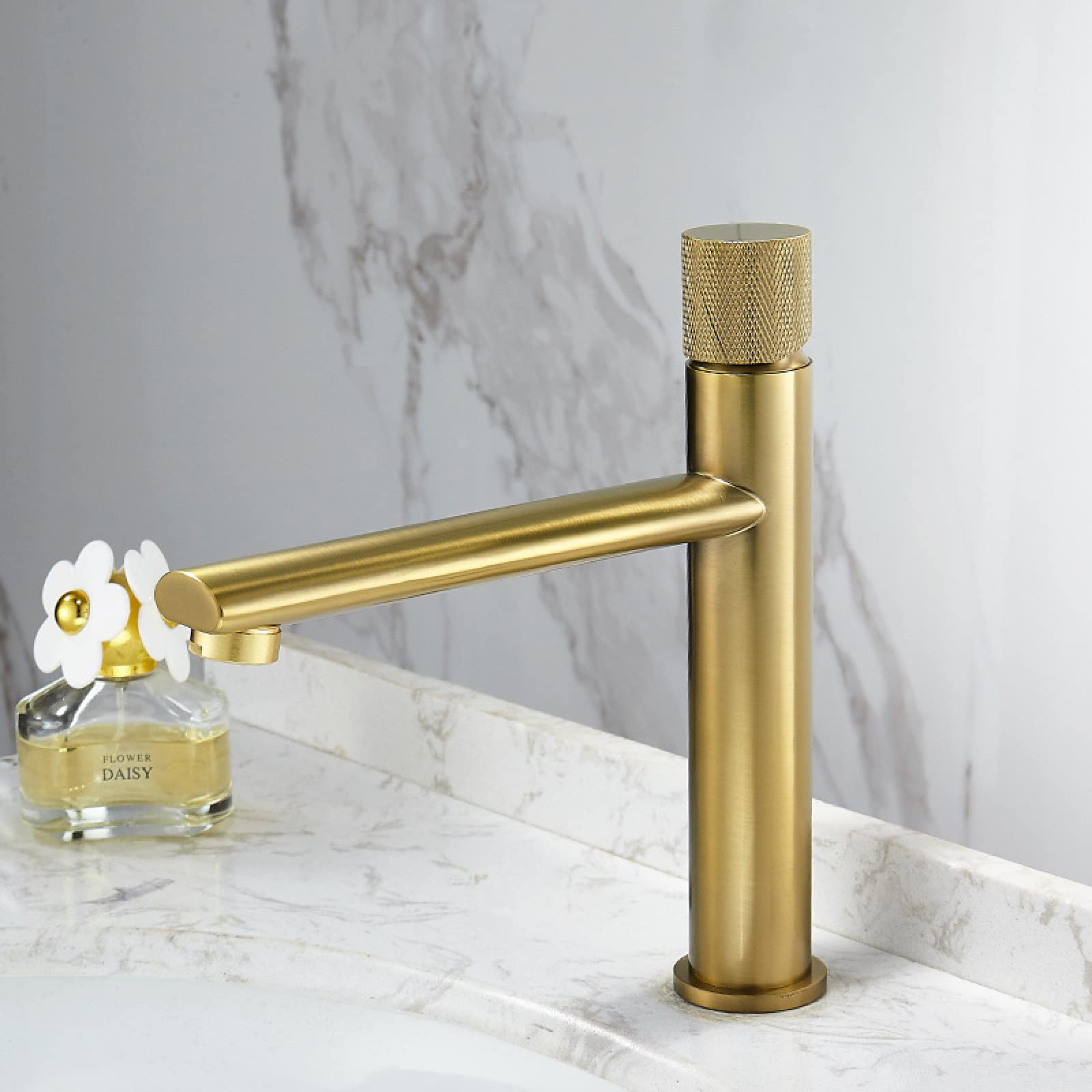 Mitigeur de salle de bain monotrou eau chaude froide or brossé