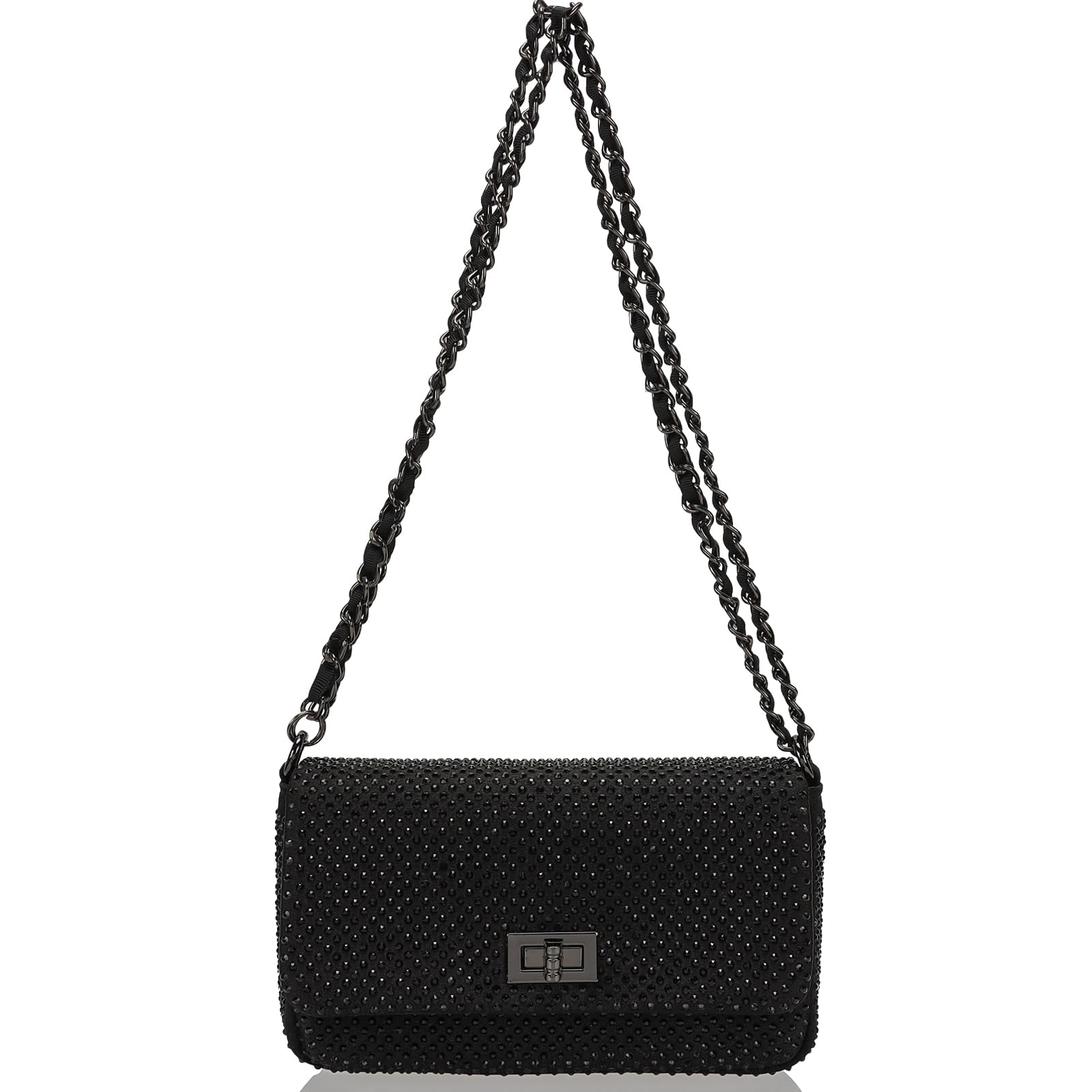 Dexmay Classic Flap Crystal Bag Small Evening Clutch Handbag Party Rhinestone Purse Black