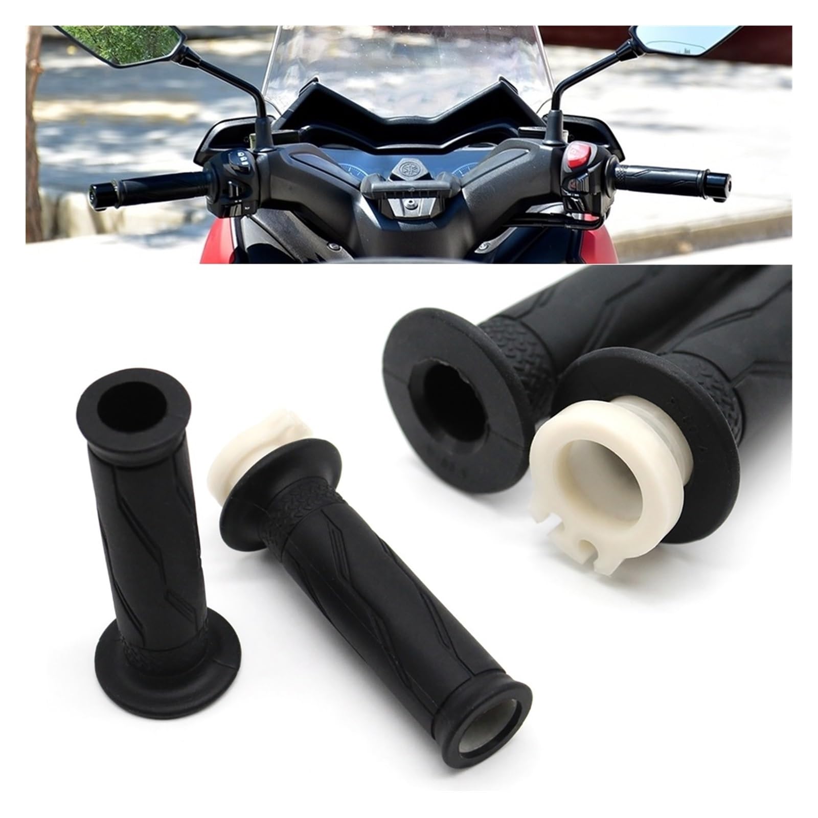Empuñaduras Manillar para MT09 MT07 MT03 MT25 FZ6 FZ1 FZ8 XJ6 Cubierta De Agarre De Manillar De Motocicleta Mango De Goma Agarre del Acelerador Funda De Goma(Black 2)