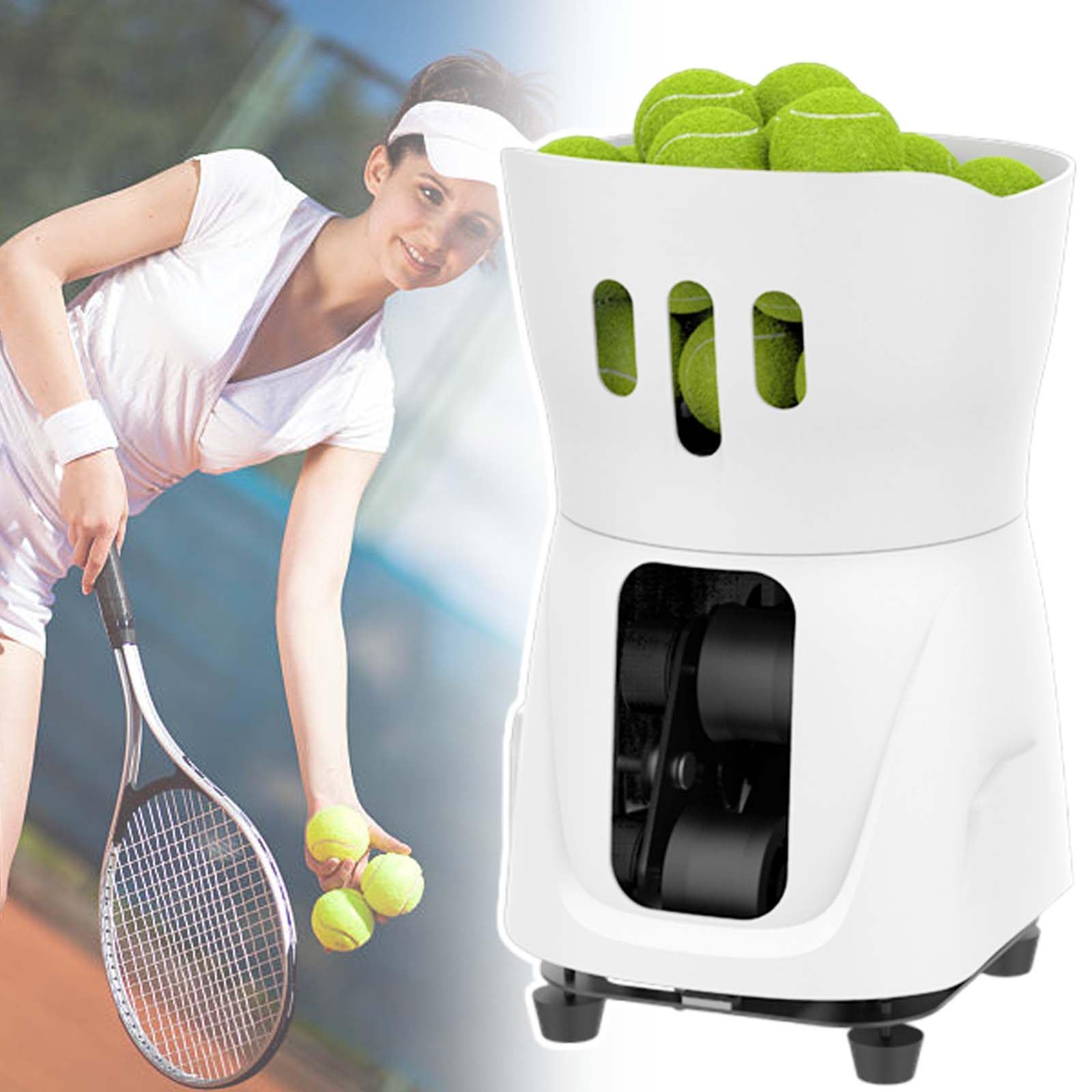 vnmudzeo Lightweight Tennis Ball Launcher,25 to 60° Adjustment,Professional Multi-Mode Tennis Ball Serving Machine,65+ Capacity,White