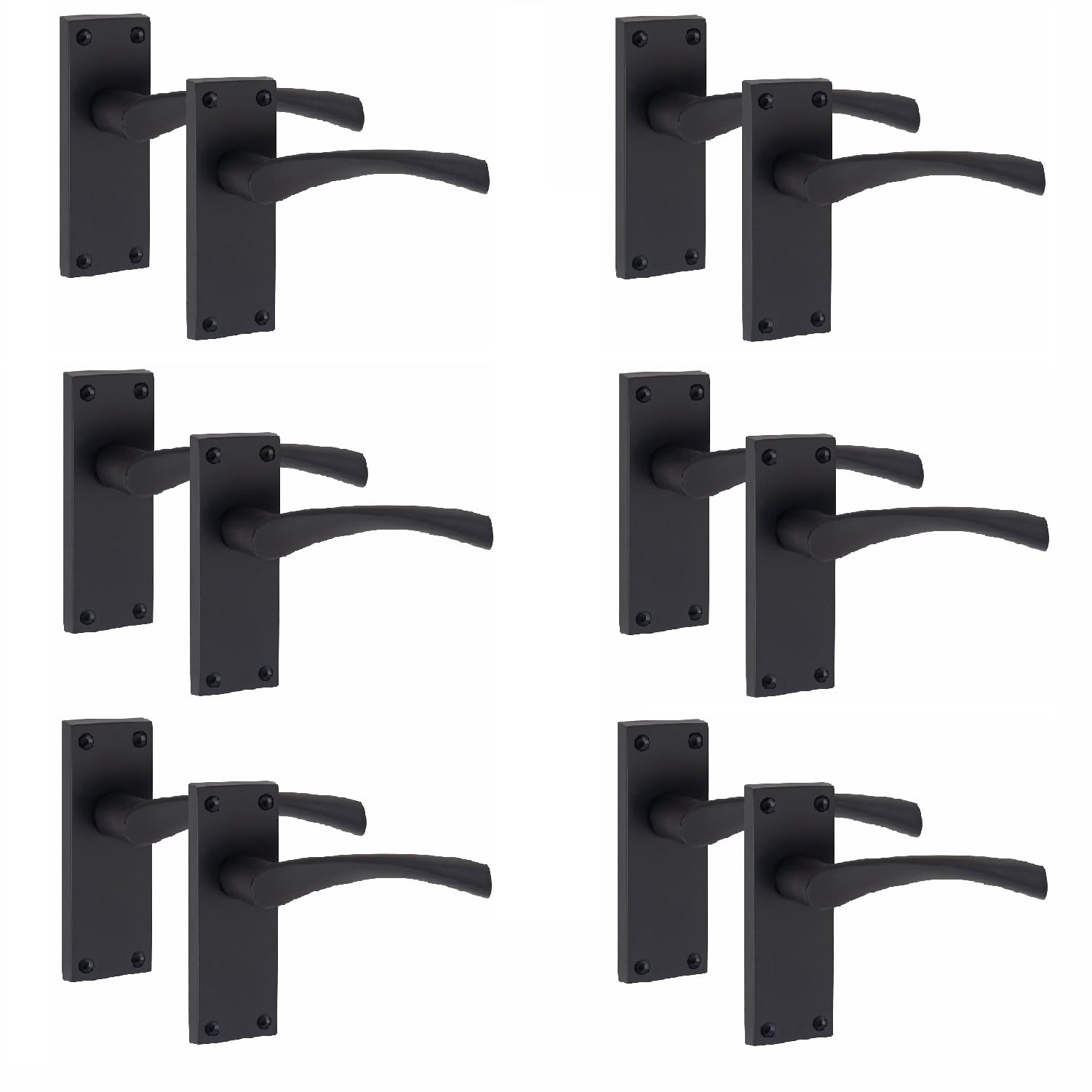 Golden Grace Matt Black Victorian Scroll Astrid Door Handles Latch In Finish, 6 Pairs - 120Mm X 40Mm Backplate