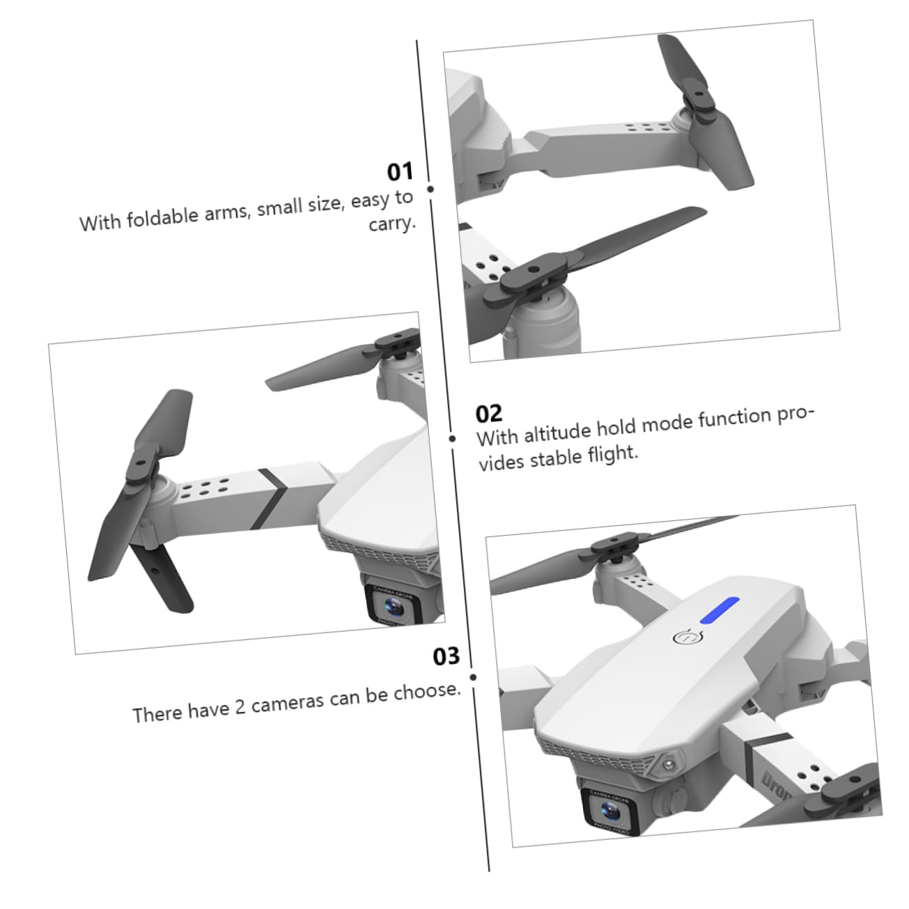 TOYANDONA Drone E525 Doppia Telecamera 4k, Quadricottero Pieghevole in Plastica Bianca, Trasmissione in Reale, Connettività App per Riprese Aeree