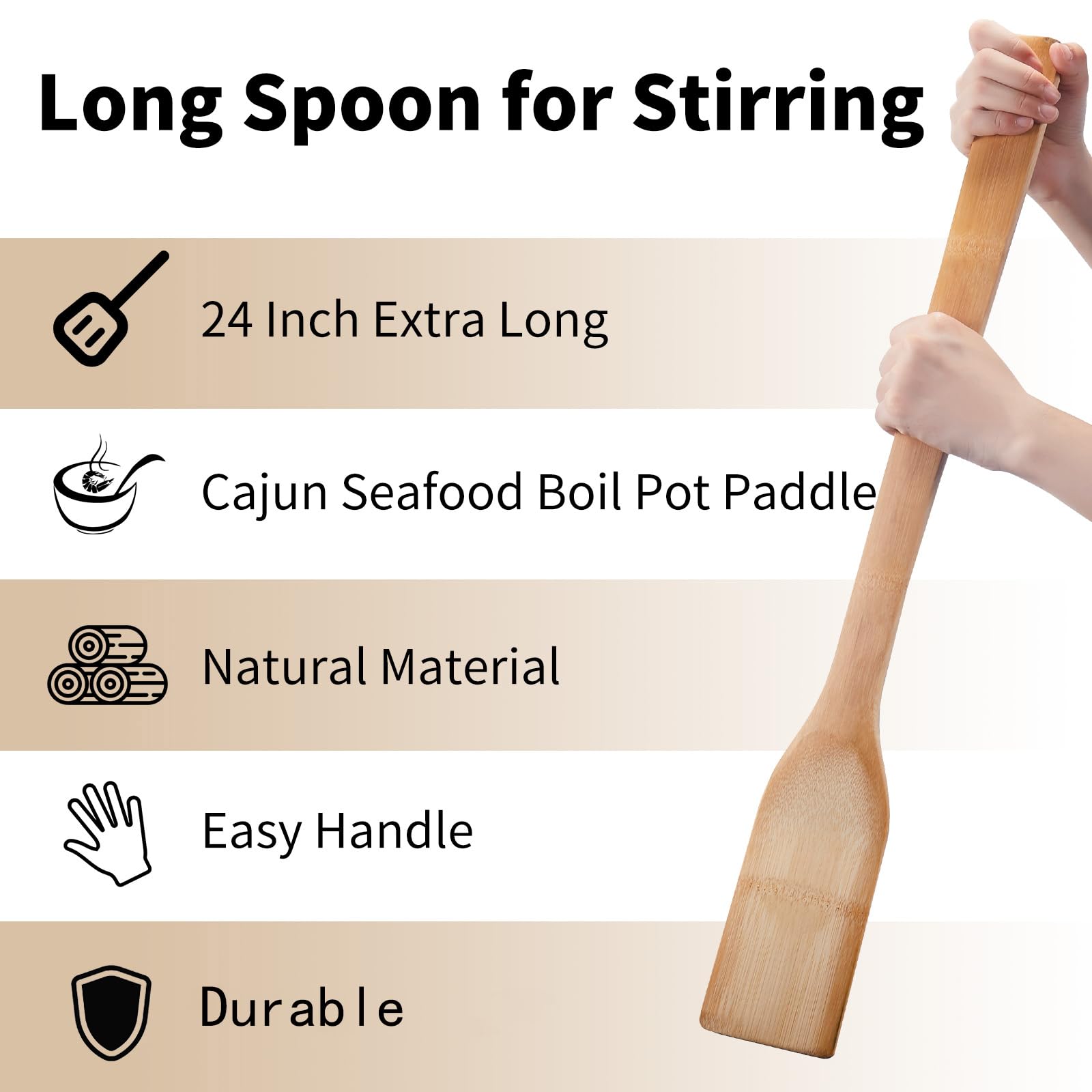 ROZJOVU 24 Inch Stirring Long Handle Bamboo Spoons Wooden Stir Sticks Extra Wide Kitchen Aid Bamboo Spatula Flat Paddle for Cajun Crawfish Seafood Cooking.