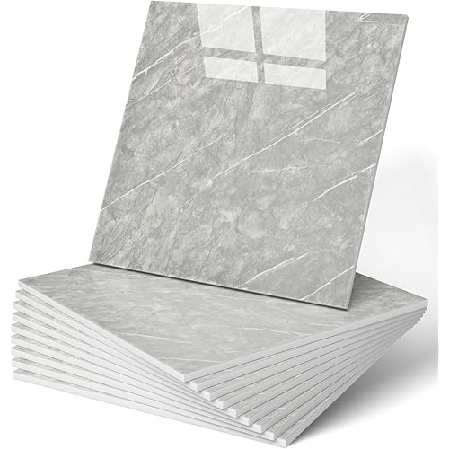 WADILE 20pcs Peel and Stick Shower Waterproof Marble Tiles Wall Panels, 11.8"x11.8" Self-Adhesive Backsplash, for Home Bathroom, Kitchen, Living Room Light Grey (Not Real Tile)