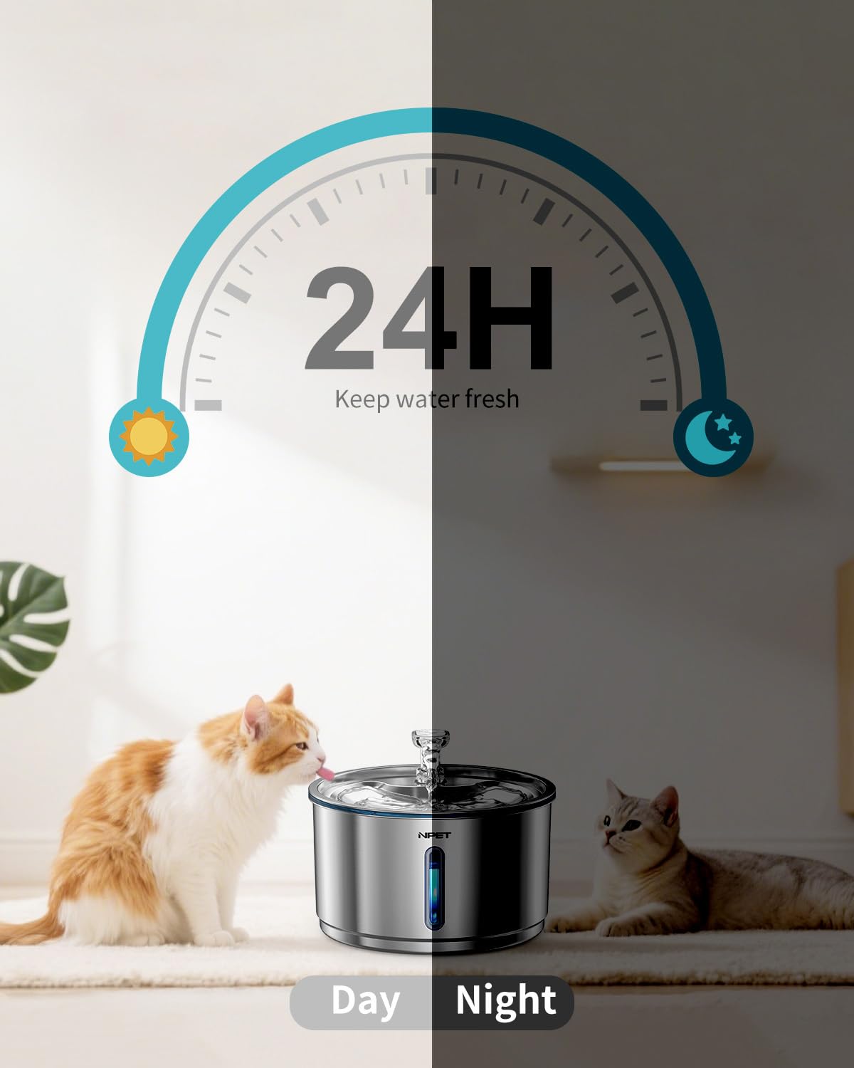 NPET Stainless Steel Cat Water Fountain, 1Gallon/135oz Automatic Pet Drinking Fountain with LED Water Pump - image 5