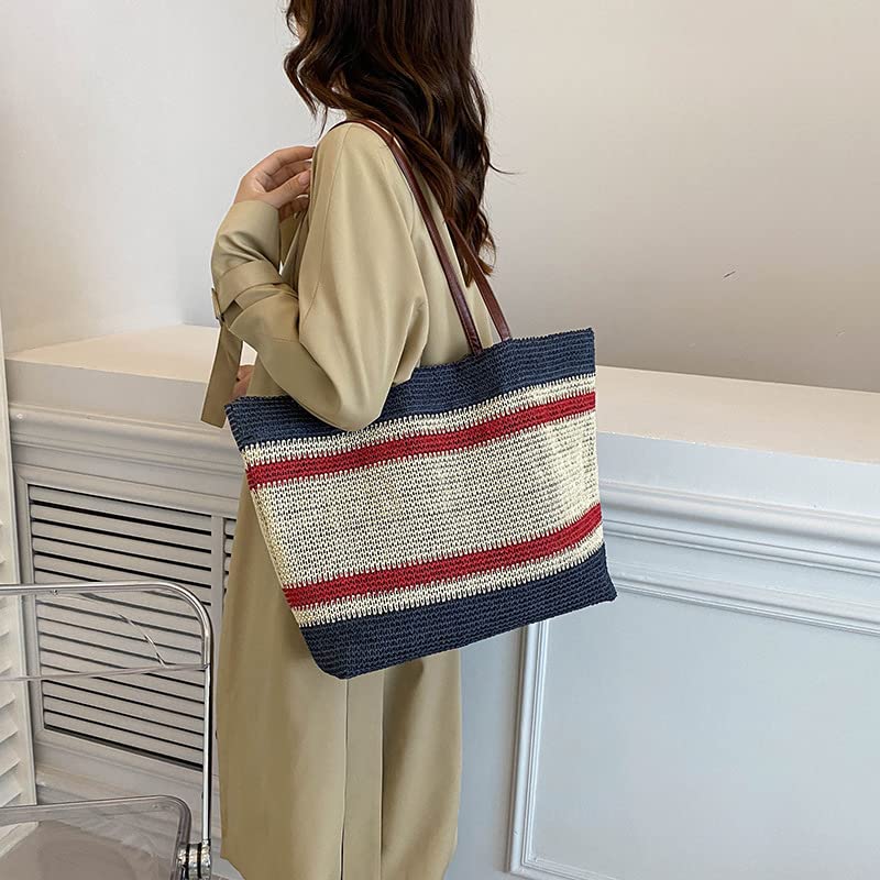 Straw Beach Bag for Women, Fashion Boho Design Beach Tote Bag Vacation Essentials Travel Holiday Supplies Shoulder Bag2